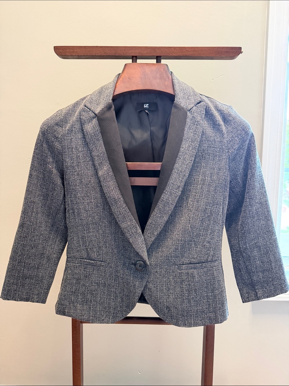 Gray Textured Notch-Lapel Blazer - Unbranded